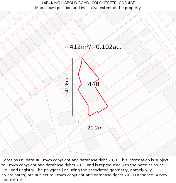 44B, KING HAROLD ROAD, COLCHESTER, CO3 4SE: Plot and title map