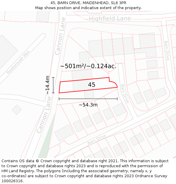 45, BARN DRIVE, MAIDENHEAD, SL6 3PR: Plot and title map