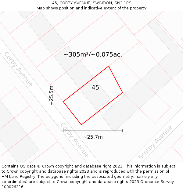 45, CORBY AVENUE, SWINDON, SN3 1PS: Plot and title map