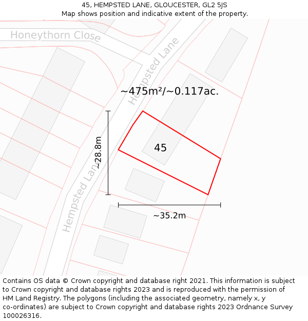 45, HEMPSTED LANE, GLOUCESTER, GL2 5JS: Plot and title map