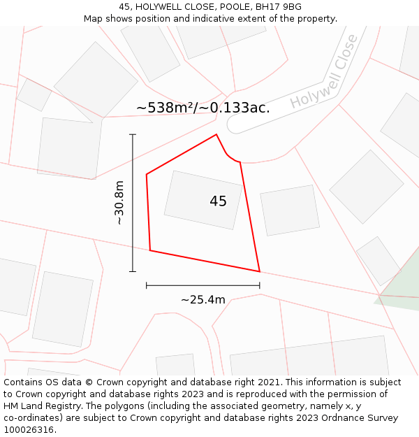 45, HOLYWELL CLOSE, POOLE, BH17 9BG: Plot and title map