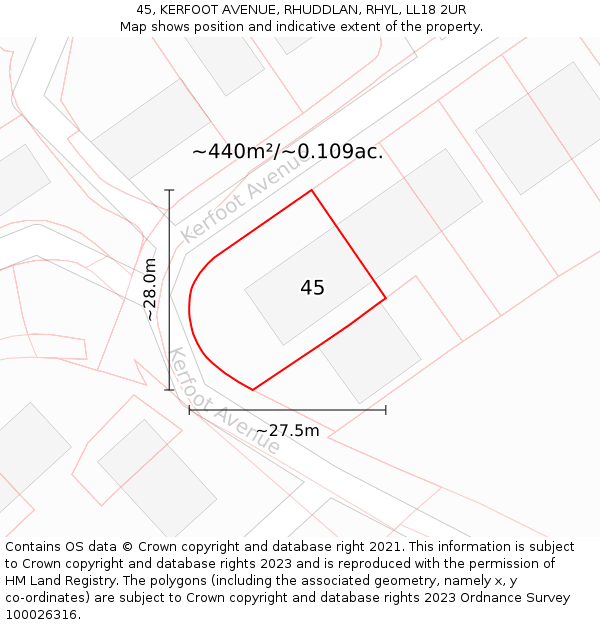 45, KERFOOT AVENUE, RHUDDLAN, RHYL, LL18 2UR: Plot and title map