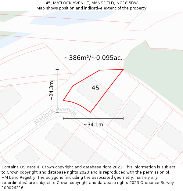 45, MATLOCK AVENUE, MANSFIELD, NG18 5DW: Plot and title map