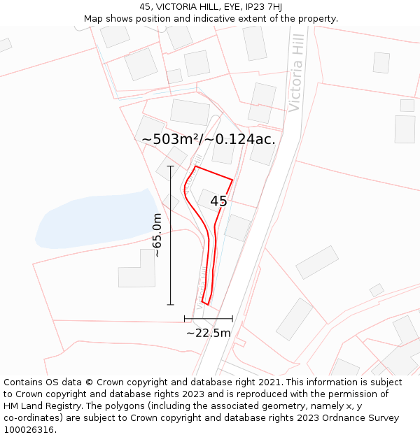 45, VICTORIA HILL, EYE, IP23 7HJ: Plot and title map