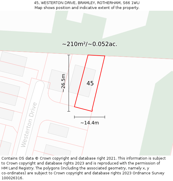 45, WESTERTON DRIVE, BRAMLEY, ROTHERHAM, S66 1WU: Plot and title map