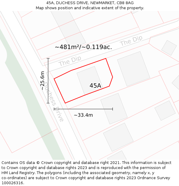 45A, DUCHESS DRIVE, NEWMARKET, CB8 8AG: Plot and title map