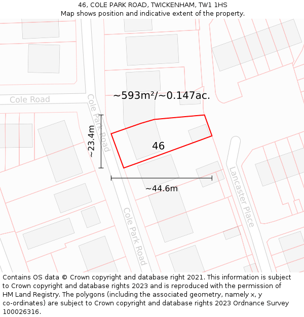 46, COLE PARK ROAD, TWICKENHAM, TW1 1HS: Plot and title map