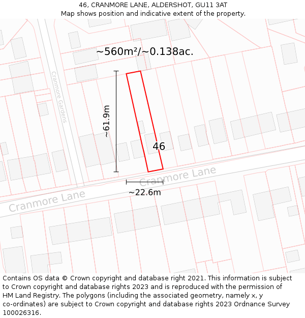 46, CRANMORE LANE, ALDERSHOT, GU11 3AT: Plot and title map
