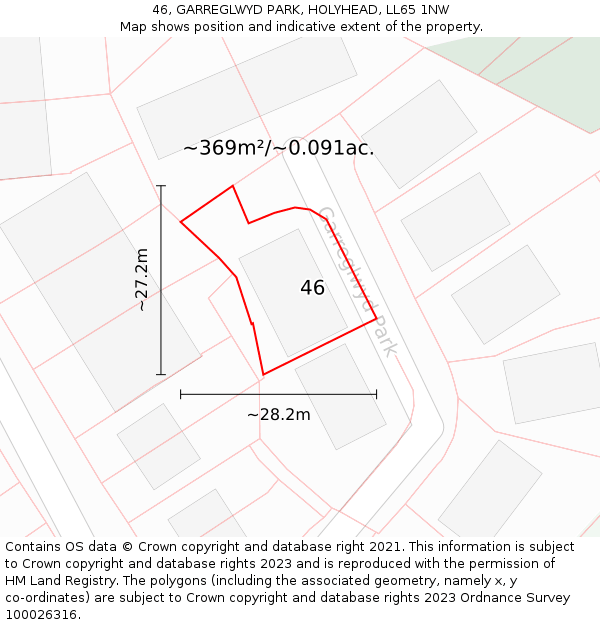 46, GARREGLWYD PARK, HOLYHEAD, LL65 1NW: Plot and title map