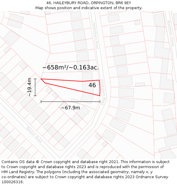 46, HAILEYBURY ROAD, ORPINGTON, BR6 9EY: Plot and title map