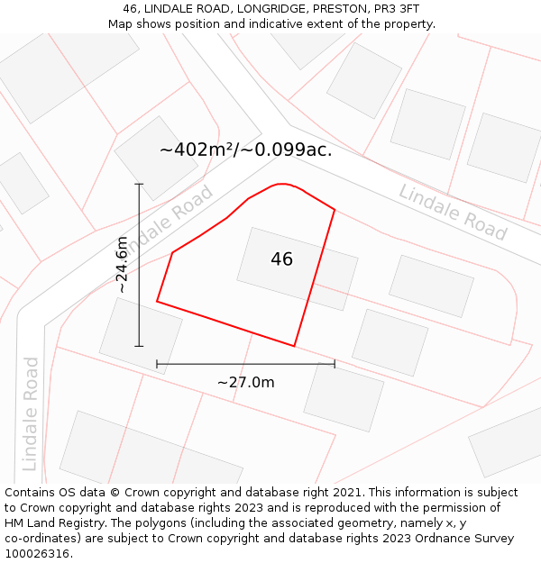 46, LINDALE ROAD, LONGRIDGE, PRESTON, PR3 3FT: Plot and title map