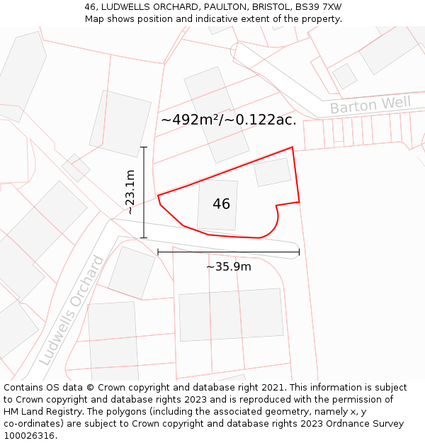 46, LUDWELLS ORCHARD, PAULTON, BRISTOL, BS39 7XW: Plot and title map