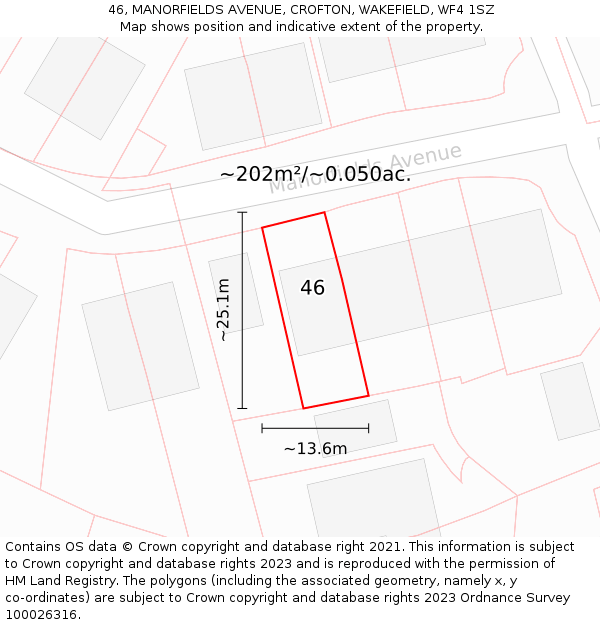 46, MANORFIELDS AVENUE, CROFTON, WAKEFIELD, WF4 1SZ: Plot and title map