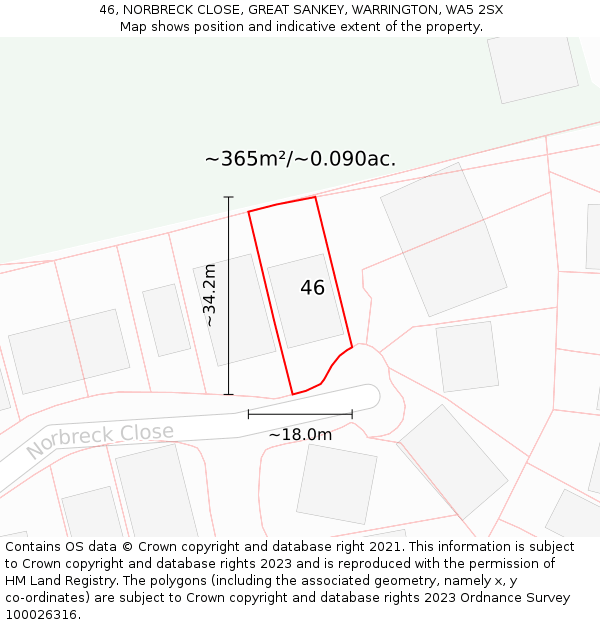 46, NORBRECK CLOSE, GREAT SANKEY, WARRINGTON, WA5 2SX: Plot and title map