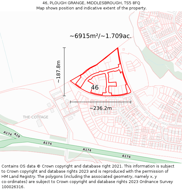 46, PLOUGH GRANGE, MIDDLESBROUGH, TS5 8FQ: Plot and title map