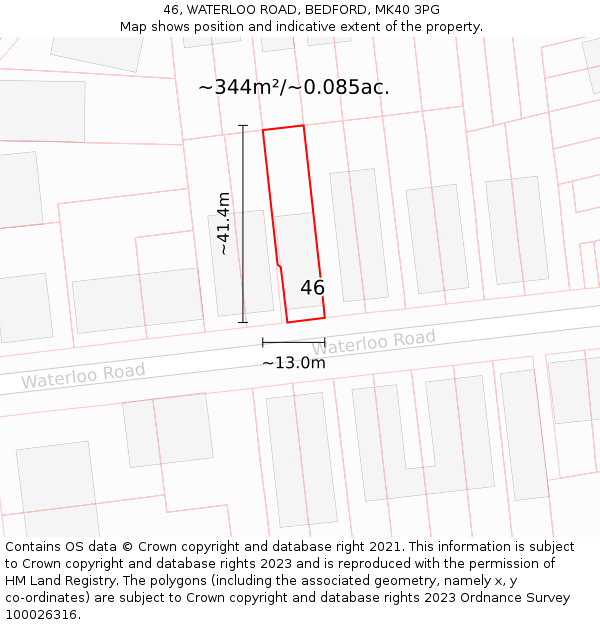 46, WATERLOO ROAD, BEDFORD, MK40 3PG: Plot and title map