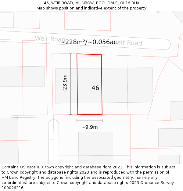 46, WEIR ROAD, MILNROW, ROCHDALE, OL16 3UX: Plot and title map