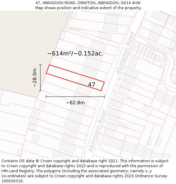 47, ABINGDON ROAD, DRAYTON, ABINGDON, OX14 4HW: Plot and title map