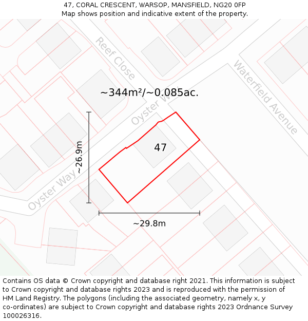 47, CORAL CRESCENT, WARSOP, MANSFIELD, NG20 0FP: Plot and title map