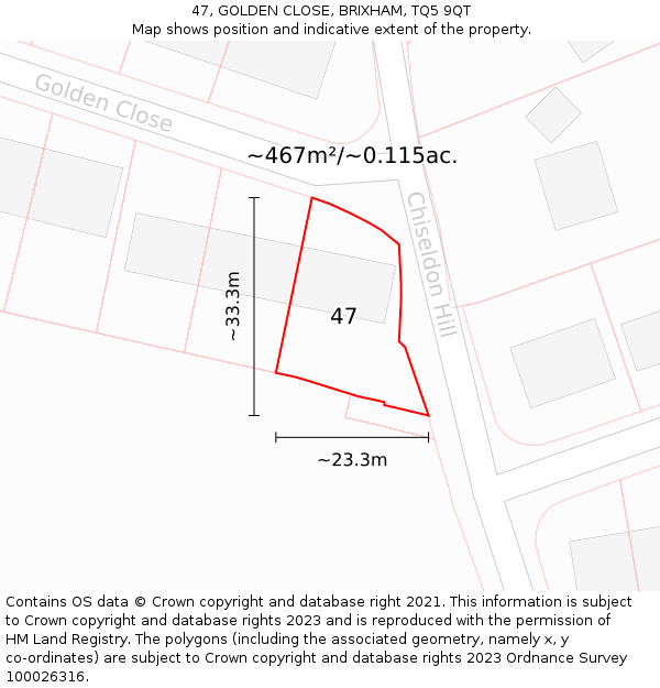 47, GOLDEN CLOSE, BRIXHAM, TQ5 9QT: Plot and title map