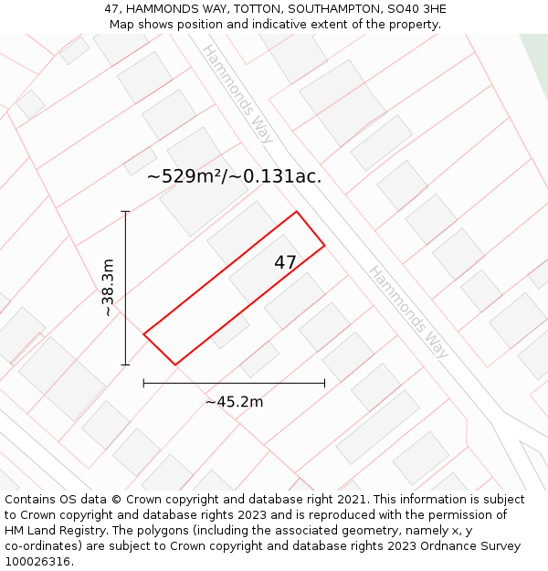 47, HAMMONDS WAY, TOTTON, SOUTHAMPTON, SO40 3HE: Plot and title map