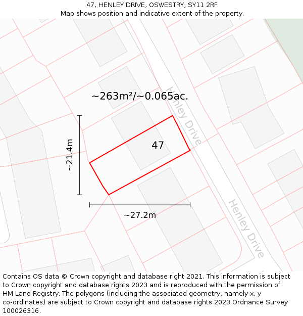 47, HENLEY DRIVE, OSWESTRY, SY11 2RF: Plot and title map