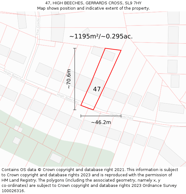 47, HIGH BEECHES, GERRARDS CROSS, SL9 7HY: Plot and title map