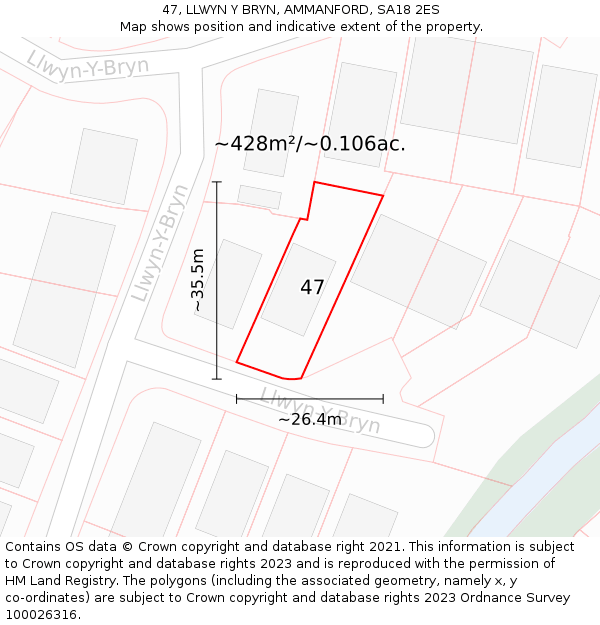 47, LLWYN Y BRYN, AMMANFORD, SA18 2ES: Plot and title map