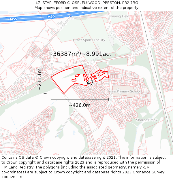 47, STAPLEFORD CLOSE, FULWOOD, PRESTON, PR2 7BG: Plot and title map