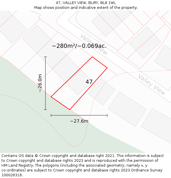 47, VALLEY VIEW, BURY, BL8 1WL: Plot and title map