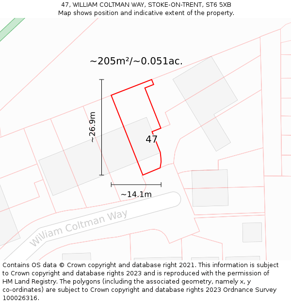 47, WILLIAM COLTMAN WAY, STOKE-ON-TRENT, ST6 5XB: Plot and title map