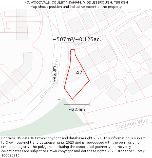 47, WOODVALE, COULBY NEWHAM, MIDDLESBROUGH, TS8 0SH: Plot and title map