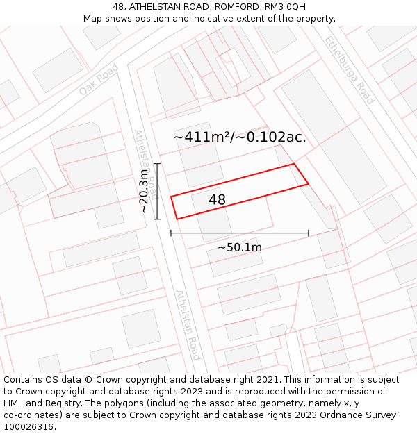 48, ATHELSTAN ROAD, ROMFORD, RM3 0QH: Plot and title map