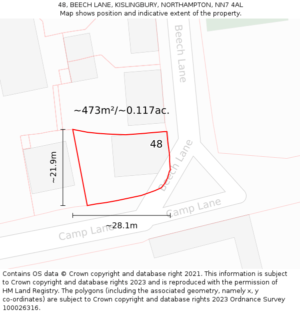 48, BEECH LANE, KISLINGBURY, NORTHAMPTON, NN7 4AL: Plot and title map