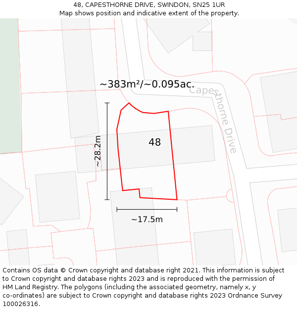 48, CAPESTHORNE DRIVE, SWINDON, SN25 1UR: Plot and title map