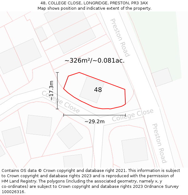 48, COLLEGE CLOSE, LONGRIDGE, PRESTON, PR3 3AX: Plot and title map