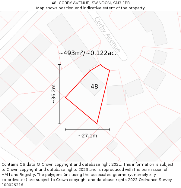 48, CORBY AVENUE, SWINDON, SN3 1PR: Plot and title map