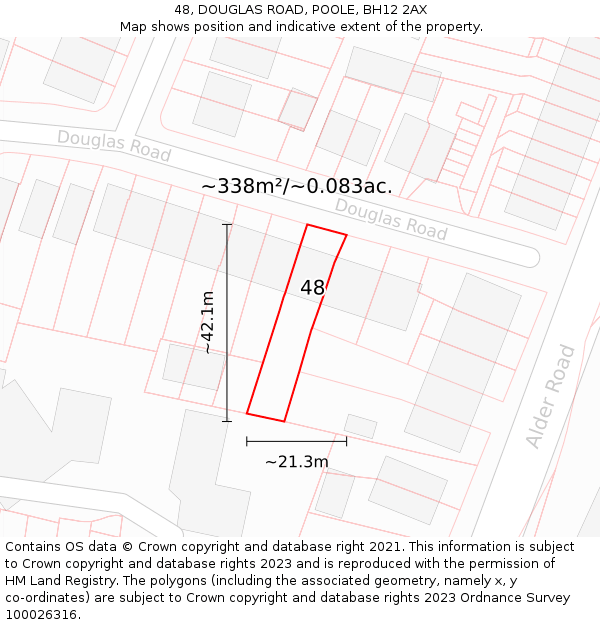 48, DOUGLAS ROAD, POOLE, BH12 2AX: Plot and title map