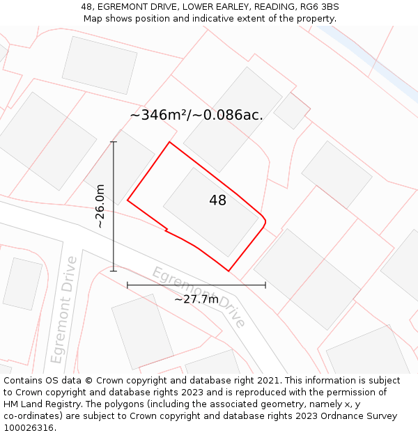 48, EGREMONT DRIVE, LOWER EARLEY, READING, RG6 3BS: Plot and title map