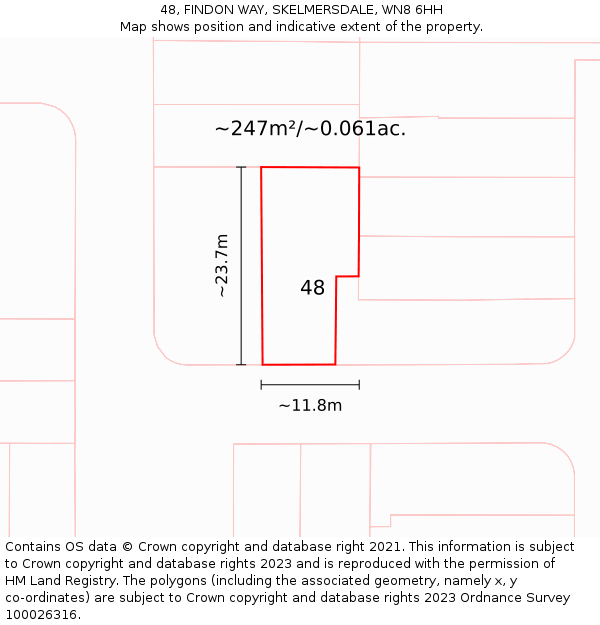 48, FINDON WAY, SKELMERSDALE, WN8 6HH: Plot and title map