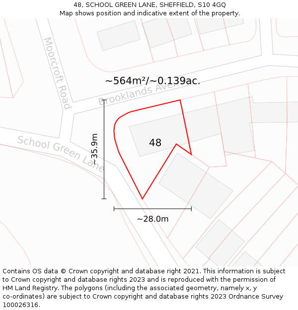 48, SCHOOL GREEN LANE, SHEFFIELD, S10 4GQ: Plot and title map