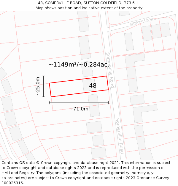 48, SOMERVILLE ROAD, SUTTON COLDFIELD, B73 6HH: Plot and title map