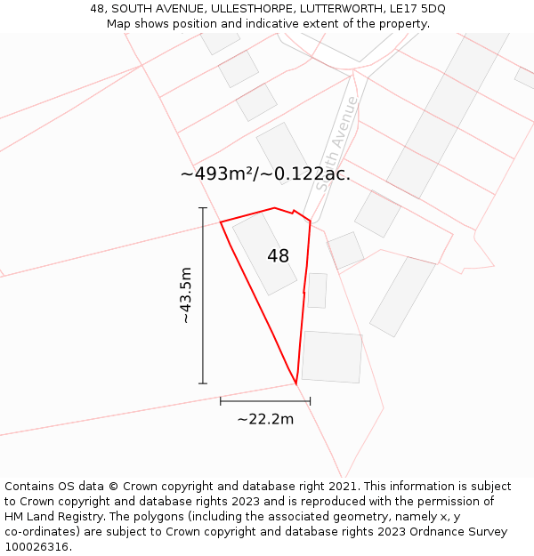 48, SOUTH AVENUE, ULLESTHORPE, LUTTERWORTH, LE17 5DQ: Plot and title map