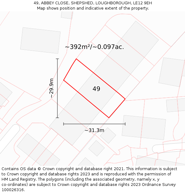 49, ABBEY CLOSE, SHEPSHED, LOUGHBOROUGH, LE12 9EH: Plot and title map