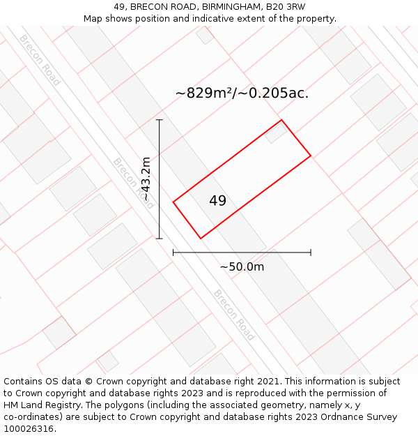 49, BRECON ROAD, BIRMINGHAM, B20 3RW: Plot and title map