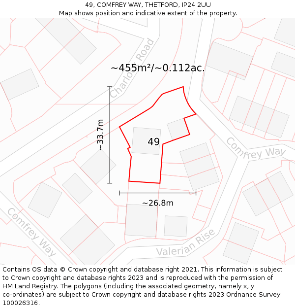 49, COMFREY WAY, THETFORD, IP24 2UU: Plot and title map