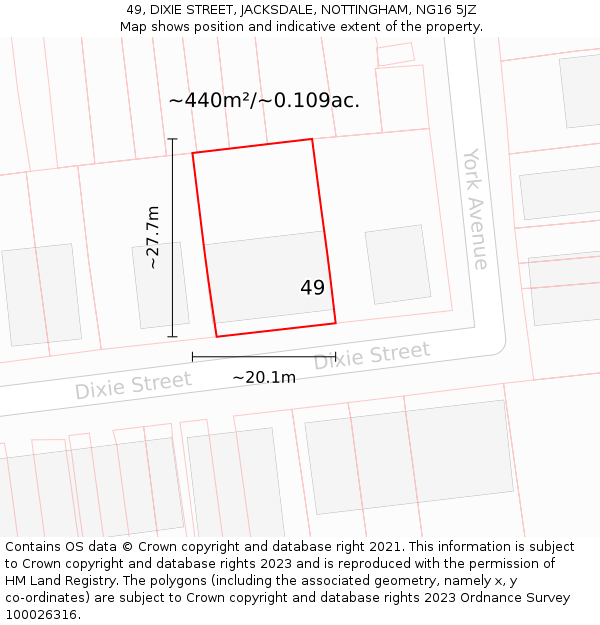 49, DIXIE STREET, JACKSDALE, NOTTINGHAM, NG16 5JZ: Plot and title map