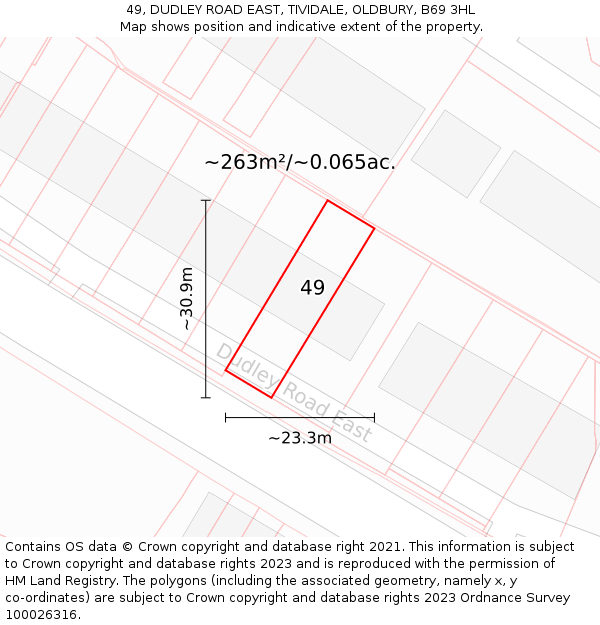 49, DUDLEY ROAD EAST, TIVIDALE, OLDBURY, B69 3HL: Plot and title map