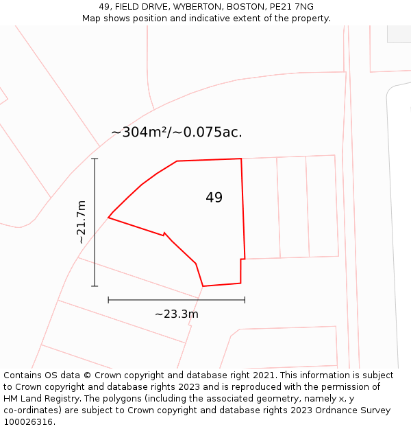 49, FIELD DRIVE, WYBERTON, BOSTON, PE21 7NG: Plot and title map