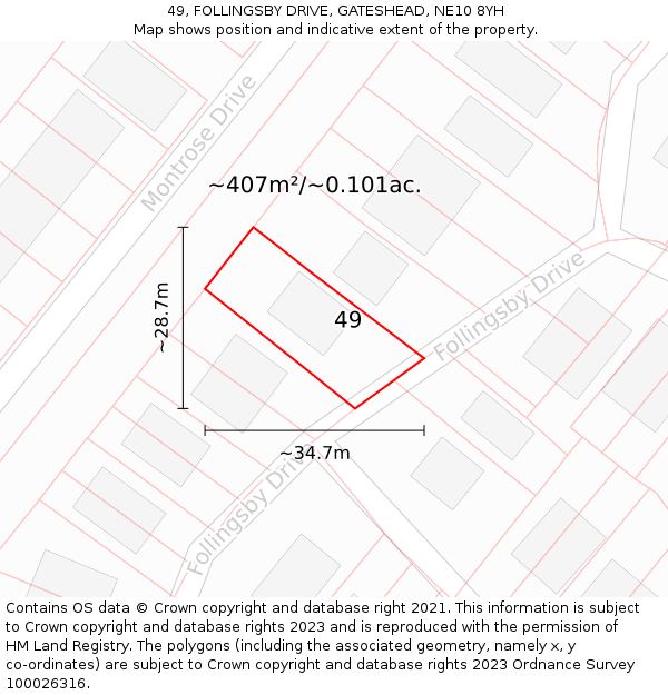 49, FOLLINGSBY DRIVE, GATESHEAD, NE10 8YH: Plot and title map